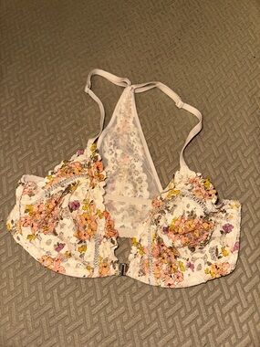 Victoria's Secret White Floral Lace Bralette with Pink, Yellow & Purple Accents